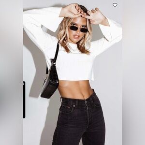 Princess Polly Ivory Cream Knit Crop Sweater Size XS/S Bell Sleeves